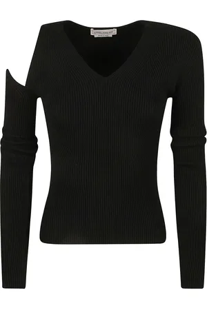 Alexander McQueen Strik, Dame, Sort, M, Uld, Sort Slash V Hals Pullover Sweater