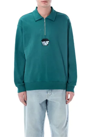 Huf Top, Herre, Grøn, XL, Bomuld, Kvart Zip Pullover Sweater