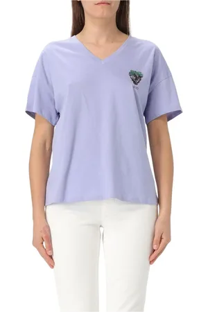 Liu Jo Top, Dame, Lilla, L, Bomuld, Broderet Grape V-hals T-shirt
