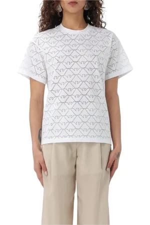 Emporio Armani Top, Dame, Hvid, M, Bomuld, Ørn Logo Bomuld Tee Chic Stil
