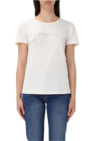 Liu Jo Top, Dame, Hvid, XS, Bomuld, Hvid Logo Tee Pyntet Kortærmet