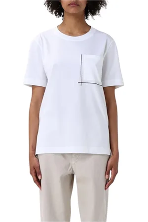 Brunello Cucinelli Top, Dame, Hvid, M, Bomuld, Minimalist Line Graphic T-shirt