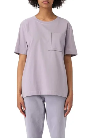 Brunello Cucinelli Top, Dame, Lilla, S, Bomuld, Hvid Grafisk T-shirt Minimalistisk Stil