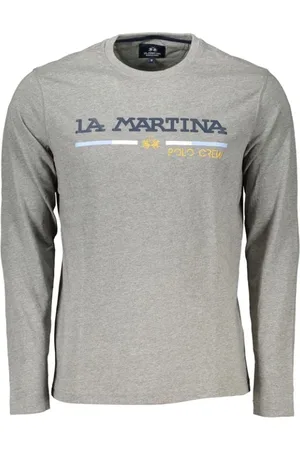 La Martina Top, Herre, Grå, XL, Bomuld, Elegant langærmet T-shirt med broderi