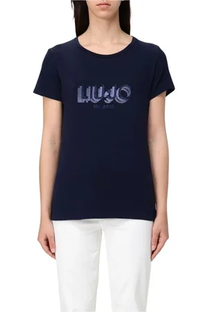 Liu Jo Top, Dame, Blå, S, Bomuld, Pyntet Logo Tee i Blå
