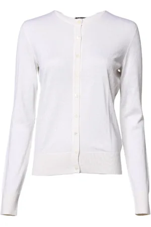 Dolce & Gabbana Strik, Dame, Hvid, S, Cashmere, Luksuriøs Cashmere Crew Neck Cardigan Sweater