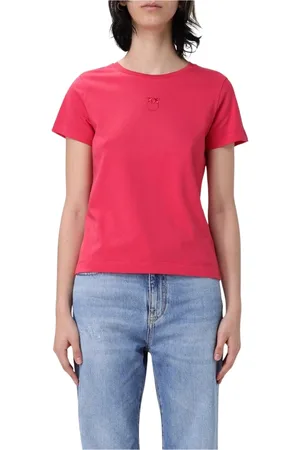 Pinko Top, Dame, Rød, L, Bomuld, Hvid Broderet Crew Neck Tee