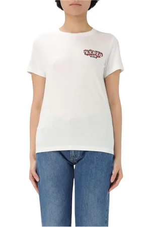 Kenzo Top, Dame, Hvid, M, Uld, Hvid Grafisk Print T-shirt