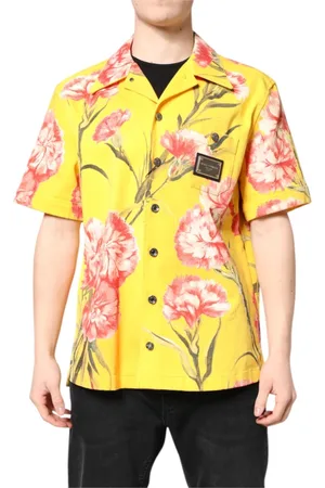 Dolce & Gabbana Skjorte, Herre, Gul, M, Bomuld, Gul Blomstret Herre Casual Skjorte