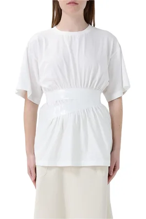 Maison Margiela Top, Dame, Hvid, L, Hvid Asymmetrisk Talje T-Shirt