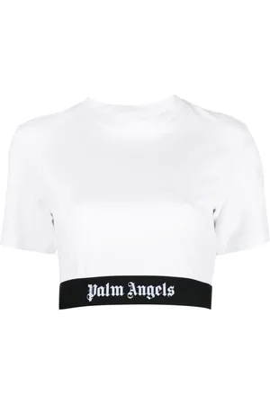 Palm Angels Top, Dame, Hvid, XS, Logo Tape Cropped T-Shirt