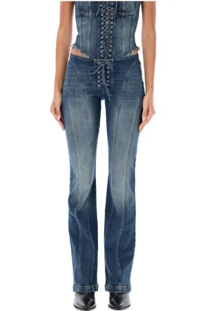 MISBHV Jeans, Dame, Blå, W28, Bomuld, Blå Flare Leg Snøret Jeans