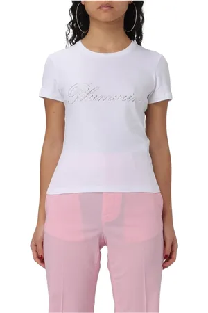 BLUMARINE Top, Dame, Hvid, L, Bomuld, Rhinestone T-shirt Kvinde Hvid