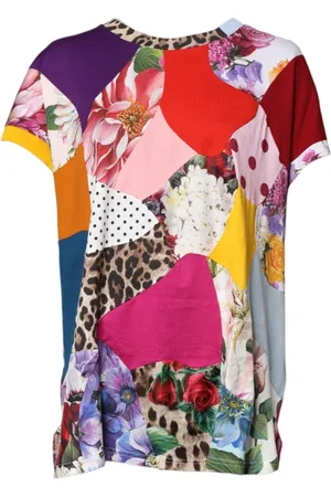 Dolce & Gabbana Top, Dame, Flerfarvet, 2XS, Bomuld, Patchwork Kortærmet Bluse Top