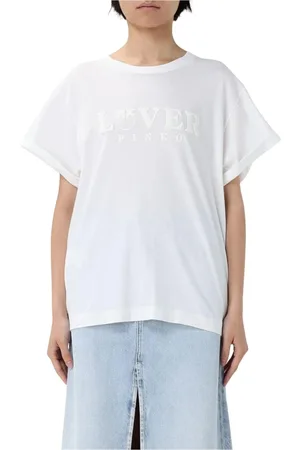 Pinko Top, Dame, Hvid, M, Uld, Stilfuld Grafisk Tee til Kvinder