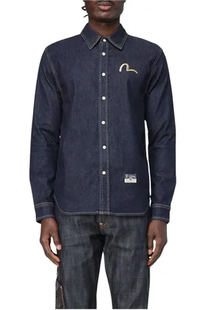 Evisu Skjorte, Herre, Blå, M, Denim, Klassisk Denim Skjorte Knaplukning
