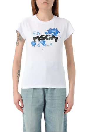 Msgm Top, Dame, Hvid, M, Bomuld, Hvid Grafisk Print Bomuld T-Shirt