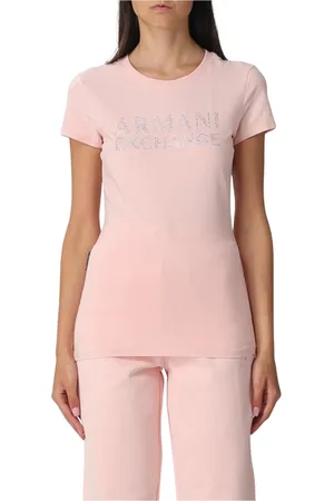 Armani Exchange Top, Dame, Lyserød, S, Bomuld, Rhinestone Logo T-shirt