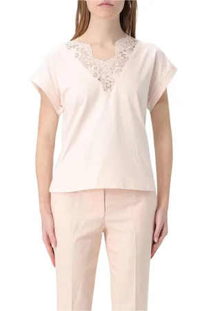Twin-Set Top, Dame, Lyserød, M, Bomuld, Hvid Blonde V-Hals Top