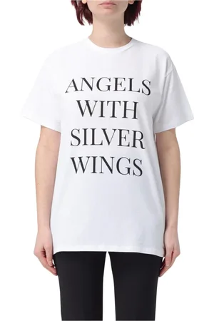 Elisabetta Franchi Top, Dame, Hvid, M, Bomuld, Sølvvinger T-shirt til kvinder