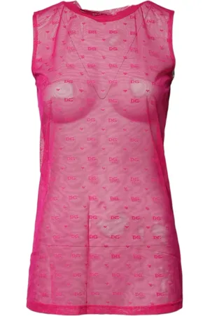 Dolce & Gabbana Top, Dame, Lyserød, M, Nylon, Gennemsigtig Nylon Tank Top med Logo