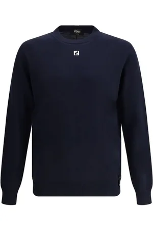 Fendi Strik, Herre, Blå, XL, Uld, Ikonisk FF Uldtrøje
