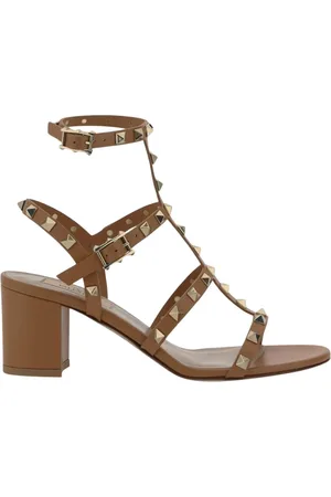 VALENTINO GARAVANI Sko, Dame, Brun, 36 EU, Læder, Sort Rockstud Lave Hæl Sandaler