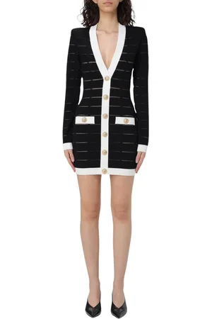 Balmain Kjole, Dame, Sort, 2XS, Grøn V-hals Mini Kjole Knap-Front