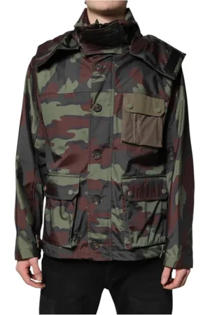 Dolce & Gabbana Jakke, Herre, Flerfarvet, 2XL, Bomuld, Camouflage Hættetrøje Windbreaker Jakke