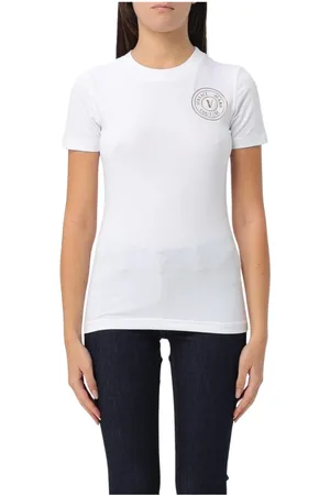 VERSACE Top, Dame, Hvid, XL, Bomuld, Logo Kortærmet T-shirt Sort