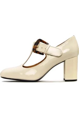 CESARE GASPARI Sko, Dame, Hvid, 38 EU, Læder, Vintage Buckle Patent Leather Pumps