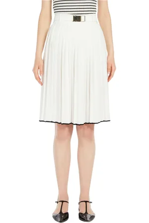 Max Mara Nederdel, Dame, Hvid, XS, Plisseret Mini Nederdel med Bælte