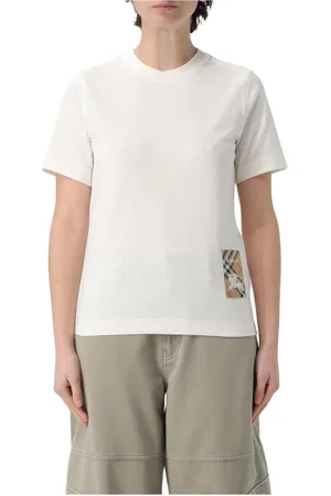 Burberry Top, Dame, Hvid, XS, Bomuld, Hvid Patch Detalje T-Shirt