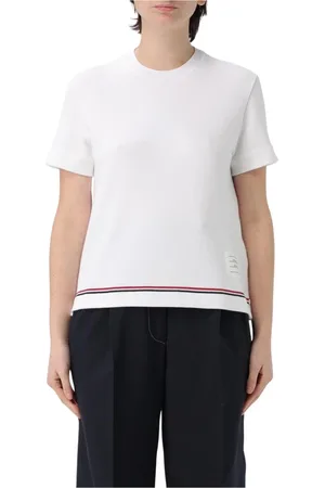 Thom Browne Top, Dame, Hvid, M, Hvid Strikket Crew Neck Top