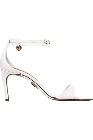 Dolce & Gabbana Sko, Dame, Hvid, 38 1/2 EU, Læder, Hvide hælede sandaler hjerte charm