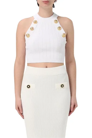 Balmain Top, Dame, Hvid, M, Bomuld, Ribstrikket Halterneck Top