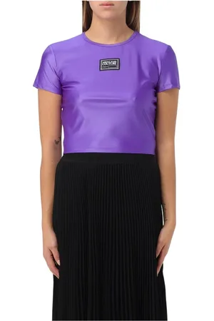 VERSACE Top, Dame, Lilla, XS, Sort T-shirt i strækbart stof