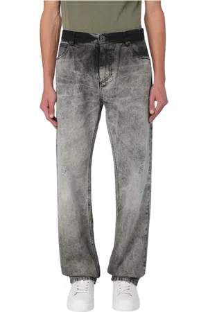 Balmain Jeans, Herre, Grå, W33, Uld, Stilfulde Distressed Jeans