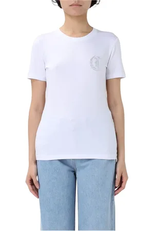 Roberto Cavalli Top, Dame, Hvid, L, Sort Grafisk Print T-shirt