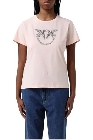 Pinko Top, Dame, Lyserød, M, Bomuld, Hvid Logo T-shirt