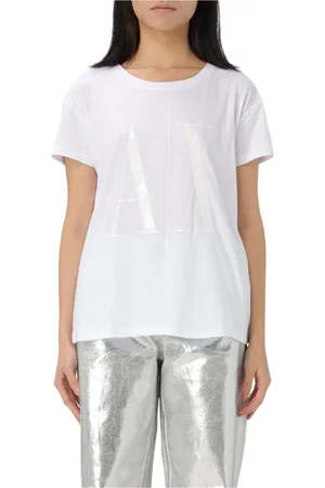 Armani Exchange Top, Dame, Hvid, S, Bomuld, Sort Logo T-shirt til Kvinder