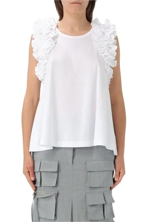 MEIMEIJ Top, Dame, Hvid, S, Bomuld, Elegant Ruffled Sleeveless Top