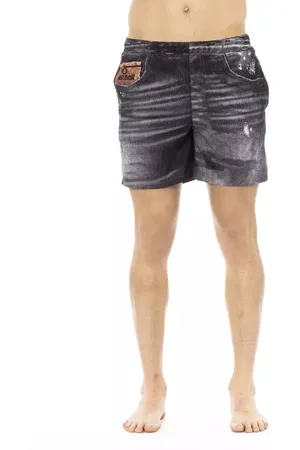 Roberto Cavalli Badetøj, Herre, Sort, L, Uld, Printede badeshorts med sidelommer