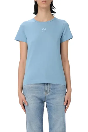 Pinko Top, Dame, Blå, S, Klassisk Hvid Crew Neck T-Shirt