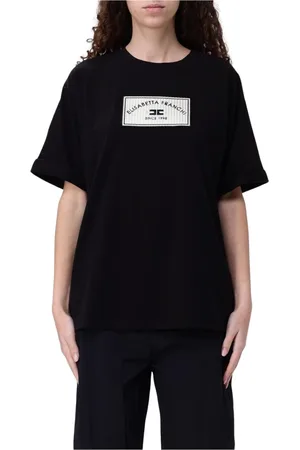 Elisabetta Franchi Top, Dame, Sort, XS, Bomuld, Minimalist Broderet Patch T-shirt