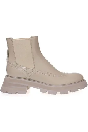 Alexander McQueen Sko, Dame, Grå, 37 1/2 EU, Læder, Elegante Gr Lderstvler til Stil