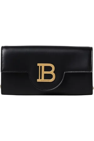 Balmain Taske, Dame, Sort, ONE SIZE, Læder, Elegant Sort Læder Clutch Taske
