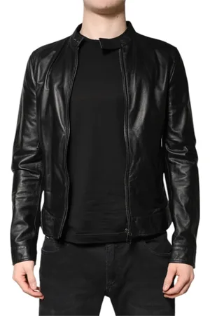 Dolce & Gabbana Jakke, Herre, Sort, S, Læder, Sort Sheep Læder Biker Lynlås Jakke