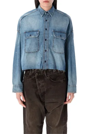 R13 Jakke, Dame, Blå, S, Denim, Denim Cropped Skjorte