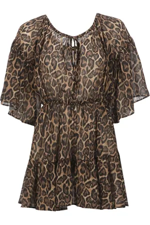 F**K Kjole, Dame, Brun, XS, Animalier Crewneck Kjole med Ruffles